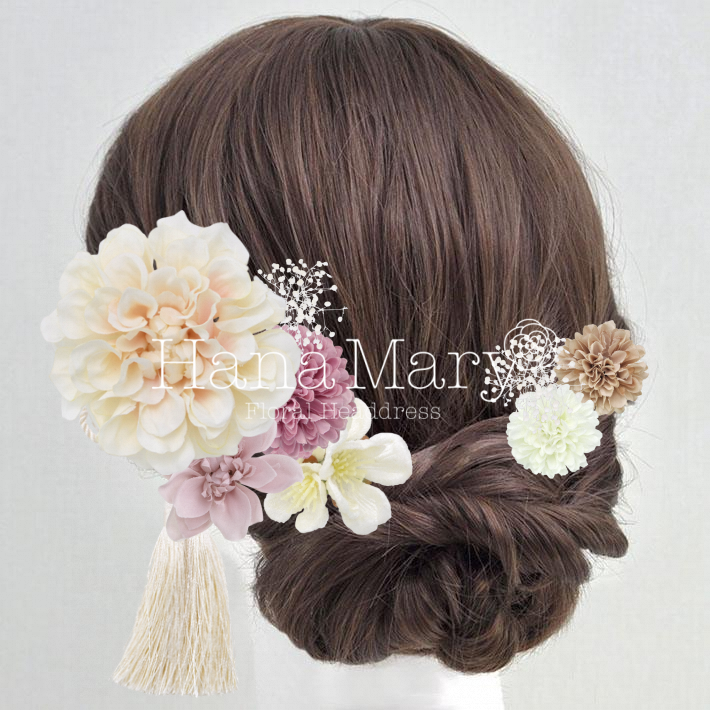 ピンクナチュラルヘアアクセ