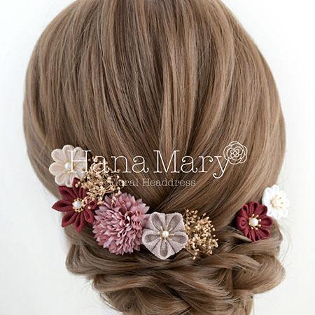 つまみ細工 髪飾り 卒業式 成人式 七五三 結婚式【ボルドーパープル】振袖 袴